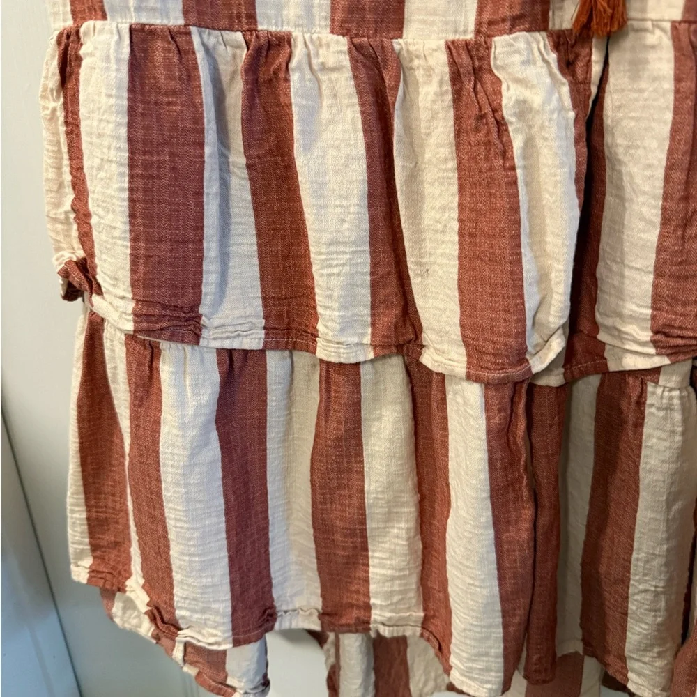 Striped Wrap Dress in Brown and Cream - Picture 6 of 6